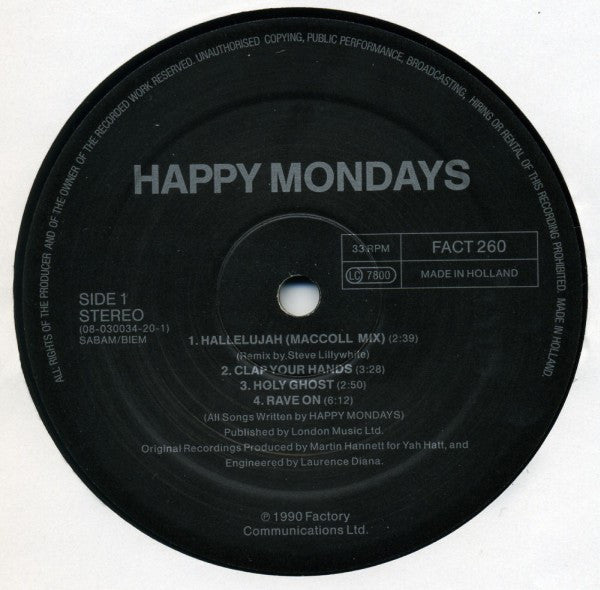 Happy Mondays : Hallelujah (LP, Album)