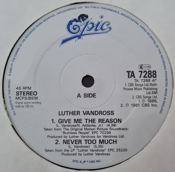 Luther Vandross : Give Me The Reason (12")