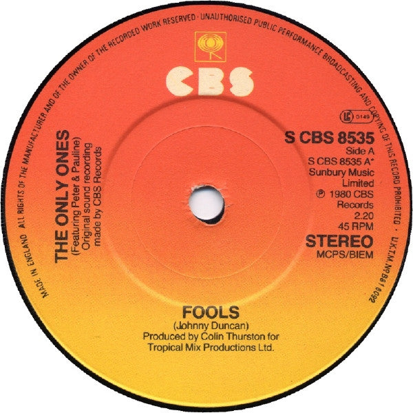 The Only Ones : Fools (7", Single)