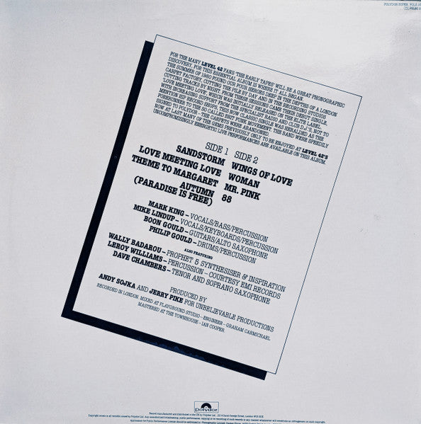 Level 42 : The Early Tapes · July/Aug 1980 (LP, Album)