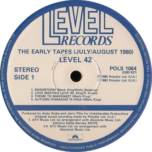Level 42 : The Early Tapes · July/Aug 1980 (LP, Album)