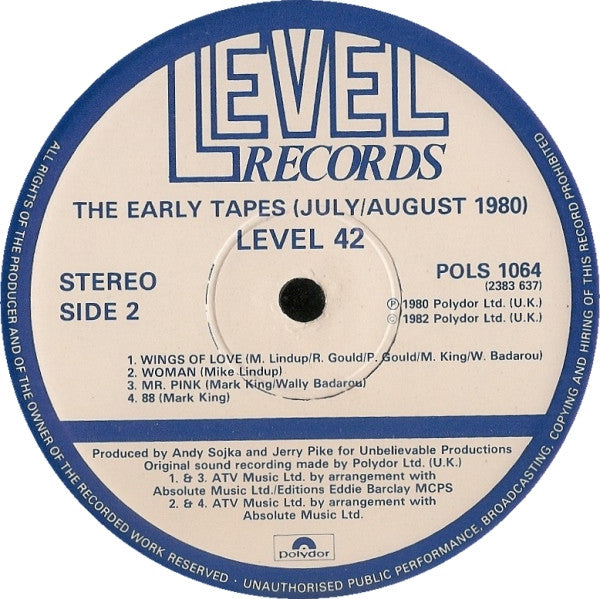 Level 42 : The Early Tapes · July/Aug 1980 (LP, Album)