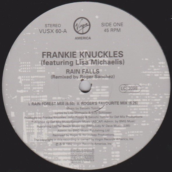 Frankie Knuckles Featuring Lisa Michaelis : Rain Falls / Workout (12", 2/2)