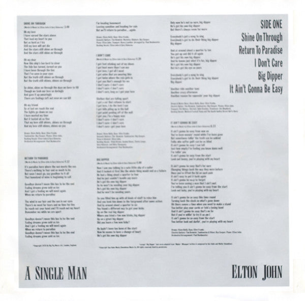 Elton John : A Single Man (LP, Album, RE, Gat)