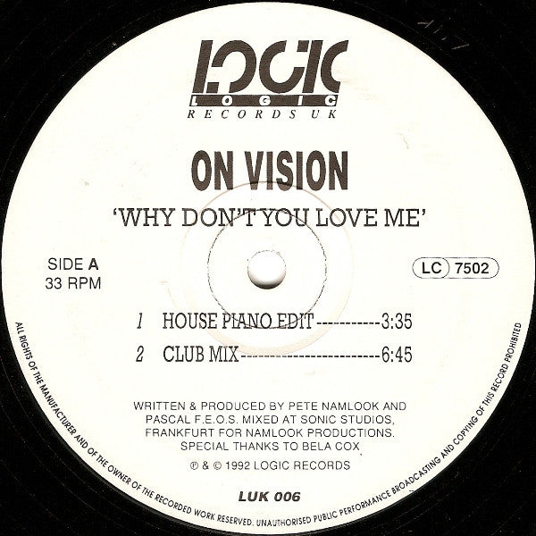 On Vision : Why Don't You Love Me (12")
