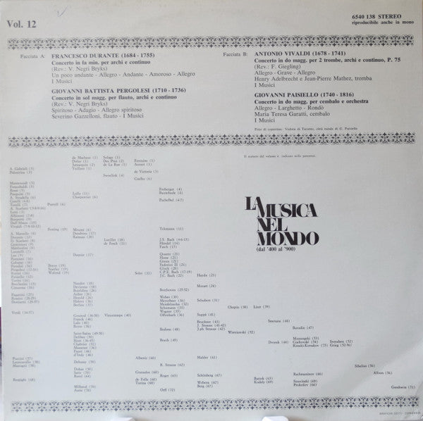 I Musici : La Musica Nel Mondo (Dal '400 Al '900) Vol. 12 (LP, Comp)