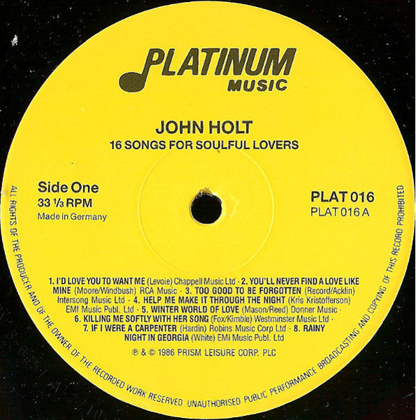 John Holt : 16 Songs For Soulful Lovers (LP, Comp)