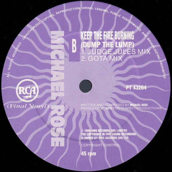 Michael Rose : Keep The Fire Burning (Dump The Lump) (Remix) (12")