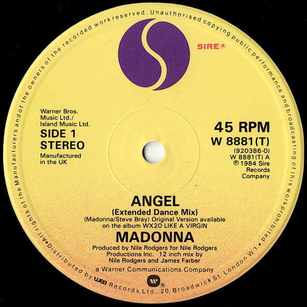 Madonna : Angel (Extended Dance Mix) (12", Single)