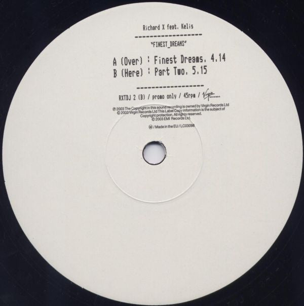 Richard X Feat. Kelis : Finest Dreams (12", Promo)