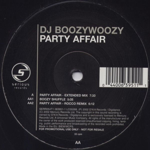 DJ BoozyWoozy : Party Affair (12", Promo)