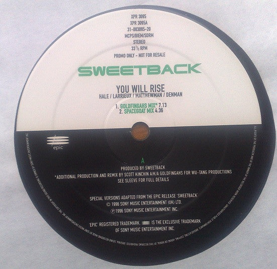 Sweetback : You Will Rise (12", Promo)