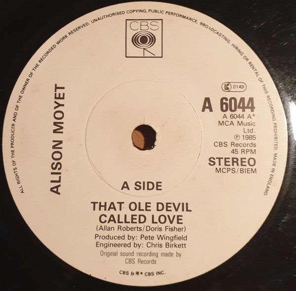 Alison Moyet : That Ole Devil Called Love (7", Single, Dam)