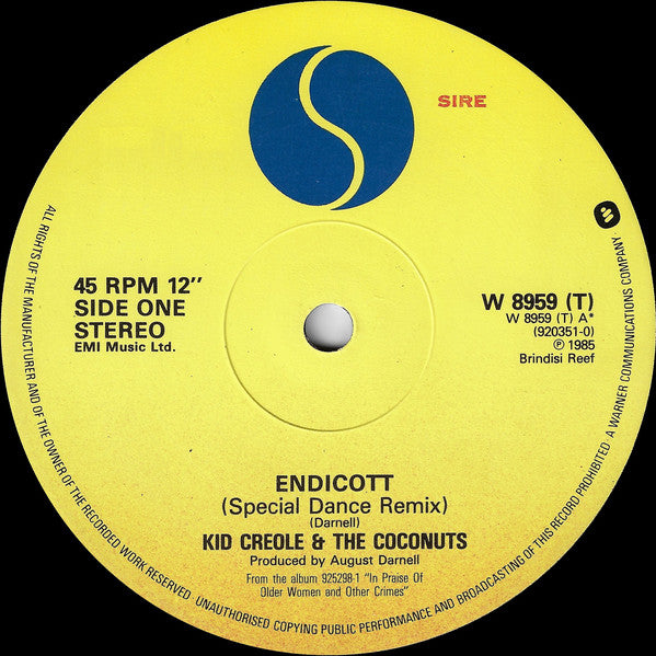 Kid Creole And The Coconuts : Endicott (Special Dance Remix) (12", Single)