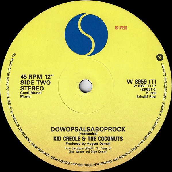 Kid Creole And The Coconuts : Endicott (Special Dance Remix) (12", Single)