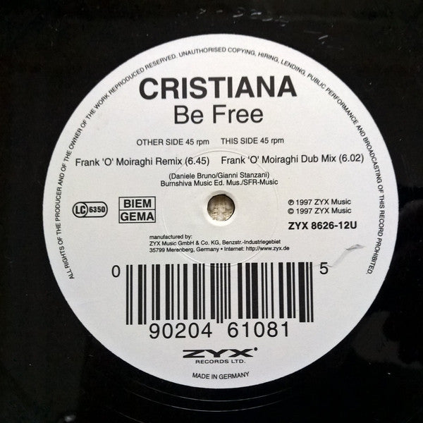 Christiana : Be Free (12", Promo)