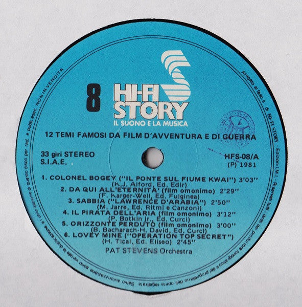 Pat Stevens Orchestra : 12 Temi Famosi Da Grandi Film Di Guerra E D'Avventura (LP)
