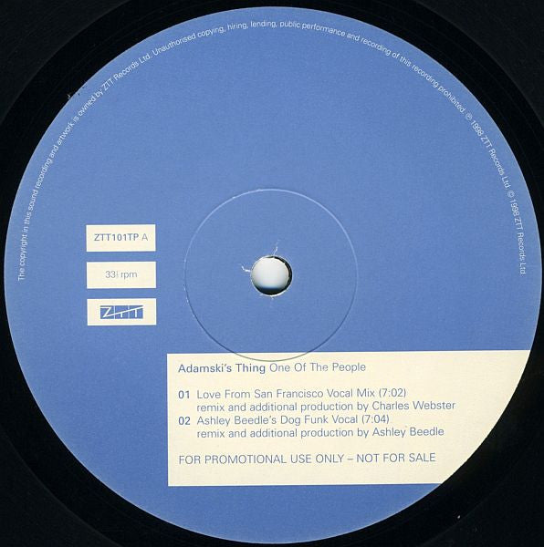 Adamski's Thing : One Of The People (12", Promo)