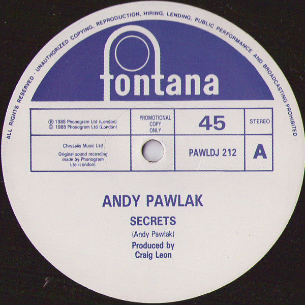 Andy Pawlak : Secrets (12", Promo)