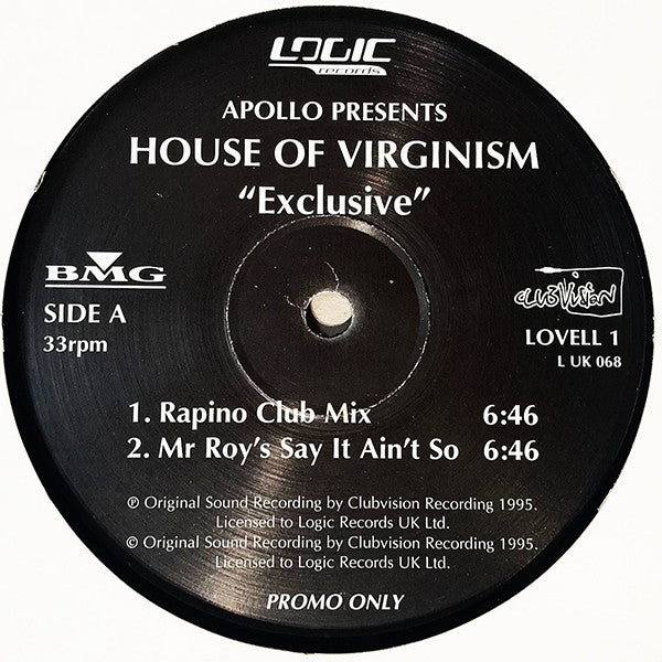 Apollo (4) Presents House Of Virginism : Exclusive (12", Promo)