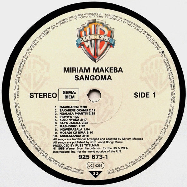 Miriam Makeba : Sangoma (LP, Album)