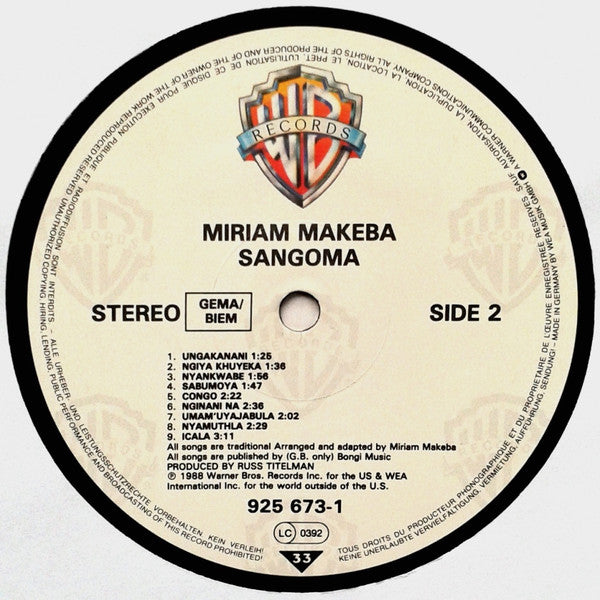 Miriam Makeba : Sangoma (LP, Album)