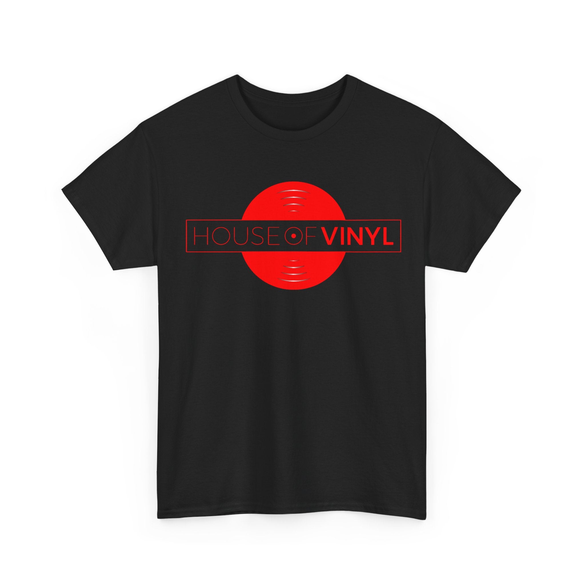 House of Vinyl London - Red on Black - Unisex Heavy Cotton Tee