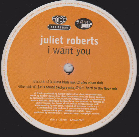 Juliet Roberts : I Want You (12", Single)