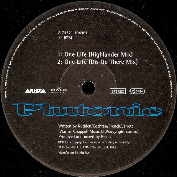 Plutonic : One Life (12")