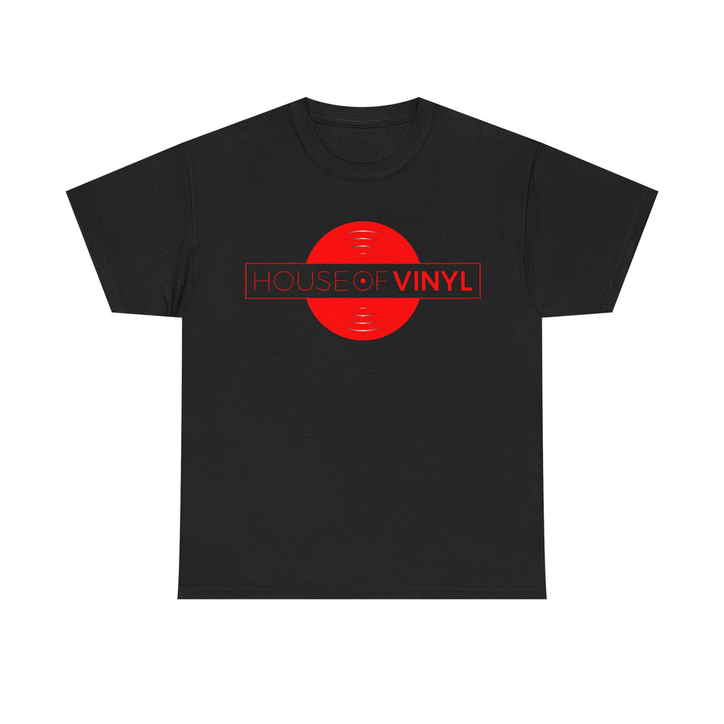 House of Vinyl London - Red on Black - Unisex Heavy Cotton Tee