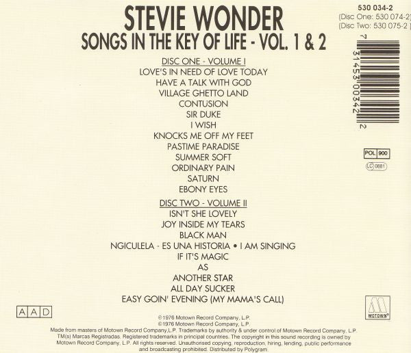 Stevie Wonder : Songs In The Key Of Life (2xCD, Album, RE, Thi)