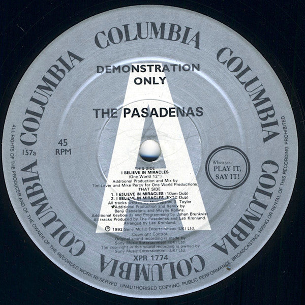 The Pasadenas : I Believe In Miracles (12", Promo)
