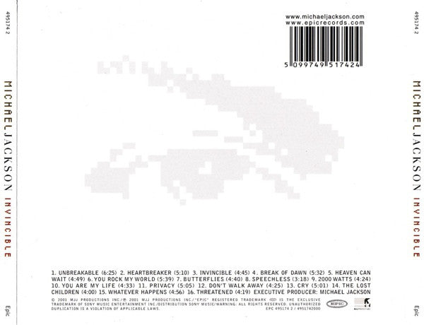 Michael Jackson : Invincible (CD, Album, Ltd, Gre)
