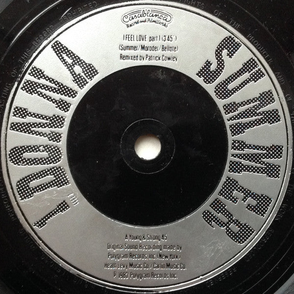 Donna Summer : I Feel Love (Special New Version Remix By Patrick Cowley) (7", Single, Sil)