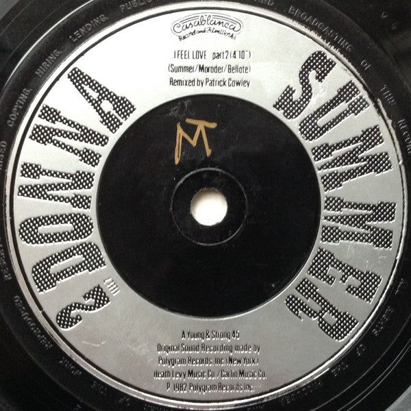 Donna Summer : I Feel Love (Special New Version Remix By Patrick Cowley) (7", Single, Sil)