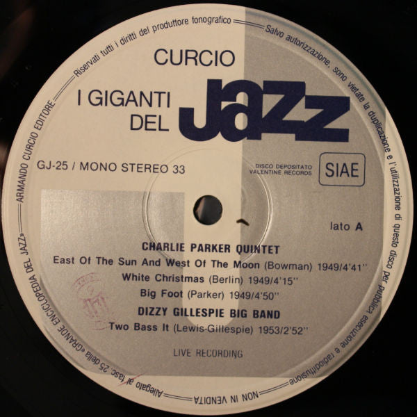 Charlie Parker, Kenny Dorham, Al Haig, Max Roach : I Giganti Del Jazz Vol. 25 (LP, Comp, Mono)