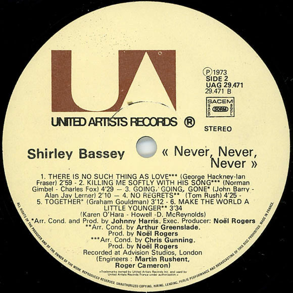 Shirley Bassey : Never Never Never (LP, Album, Gat)