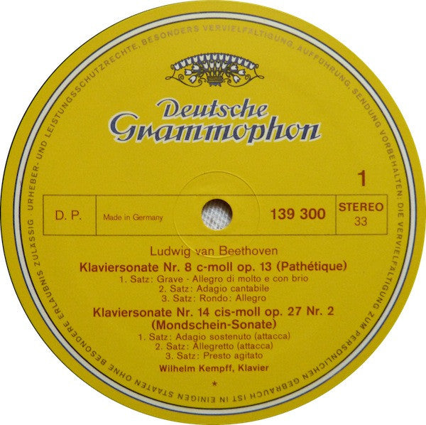 Beethoven* · Wilhelm Kempff : Sonaten  Pathétique / Mondschein = Moonlight / Appassionata (LP, RE)