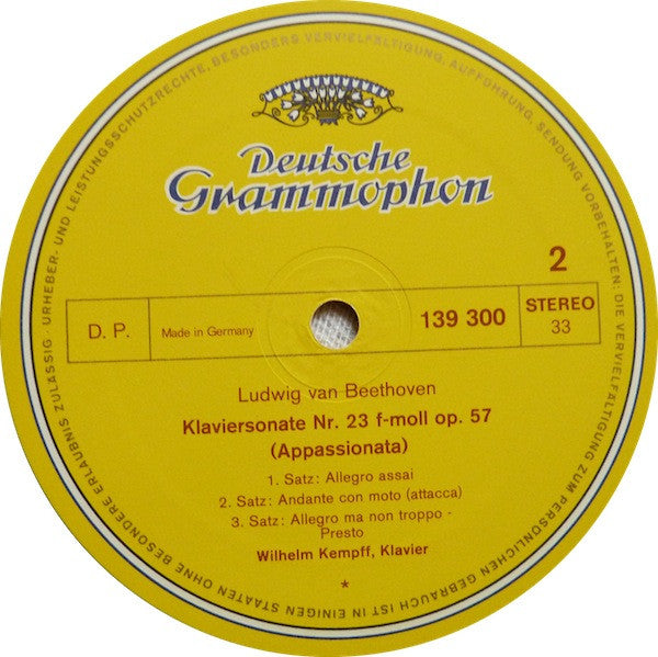 Beethoven* · Wilhelm Kempff : Sonaten  Pathétique / Mondschein = Moonlight / Appassionata (LP, RE)