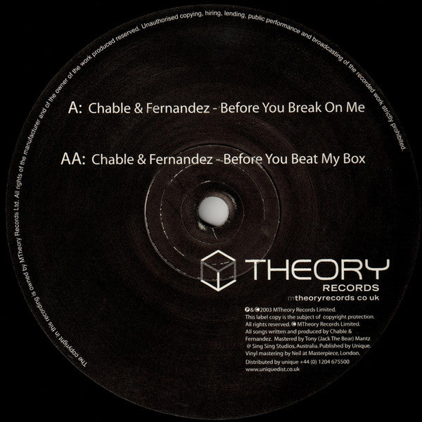 Luke Chable & Jono Fernandez : Before You Break On Me (12")
