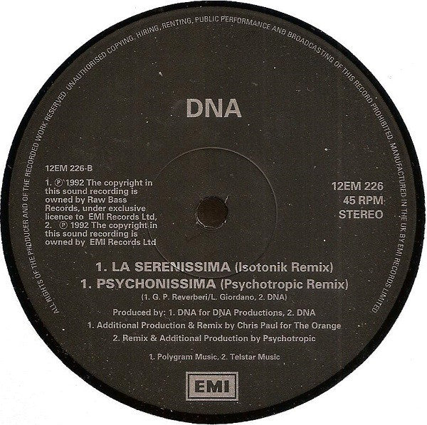 DNA Featuring Jo Nye : Blue Love (Call My Name) (Remixes) (12")
