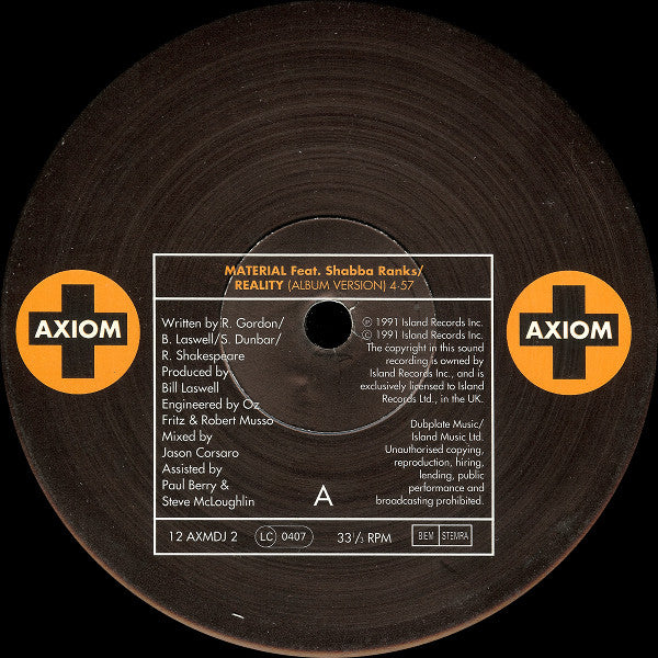 Material Feat. Shabba Ranks : Reality (12", Promo)