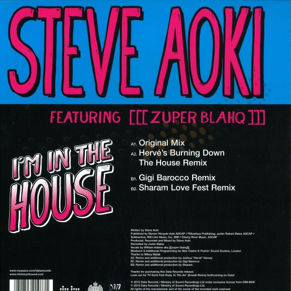 Steve Aoki Featuring Zuper Blahq : I'm In The House (12", Maxi)
