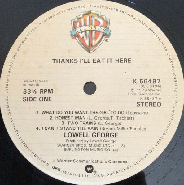 Lowell George : Thanks I'll Eat It Here (LP, Album)