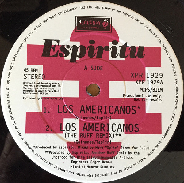 Espiritu : Los Americanos (12", Promo)