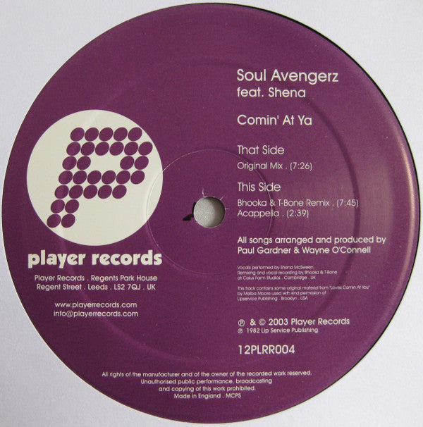 Soul Avengerz Feat. Shena : Comin' At Ya (12")