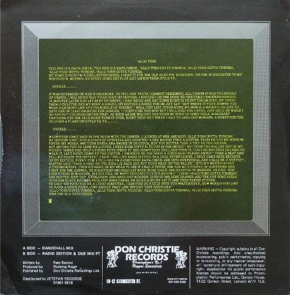 Pato Banton : 'Allo Tosh (12")