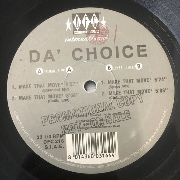 Da' Choice : Make That Move (12", Promo)
