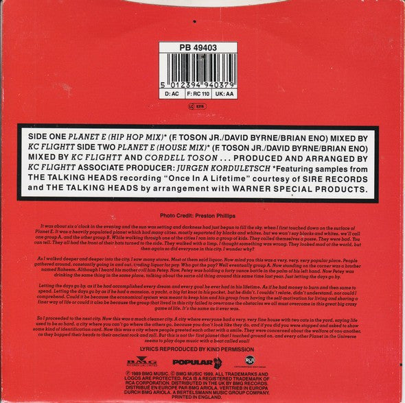 KC Flightt : Planet E (7", Single)