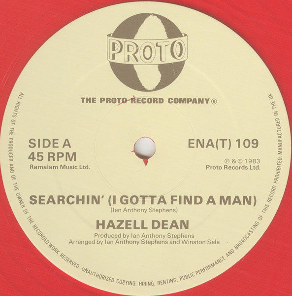 Hazell Dean : Searchin' (I Gotta Find A Man) (12", Single, Red)